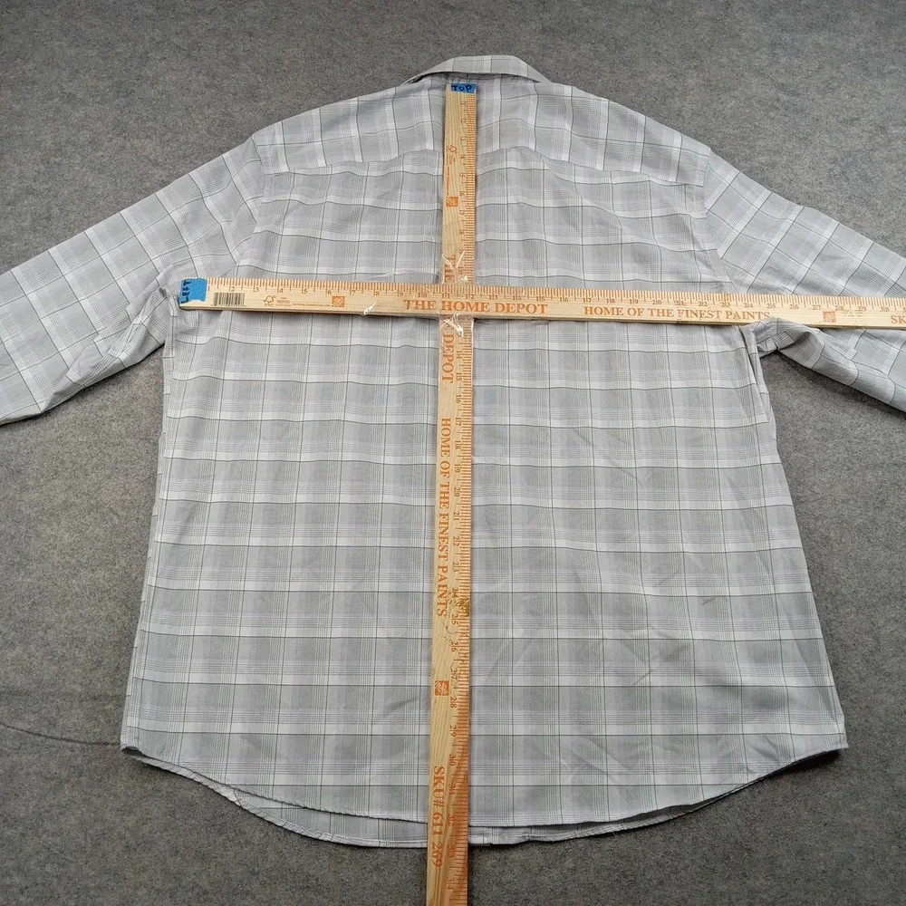 Calvin Klein Shirt Mens XL 17-17.5 32/33 Gray‎ Plaid Stretch Wrinkle Free